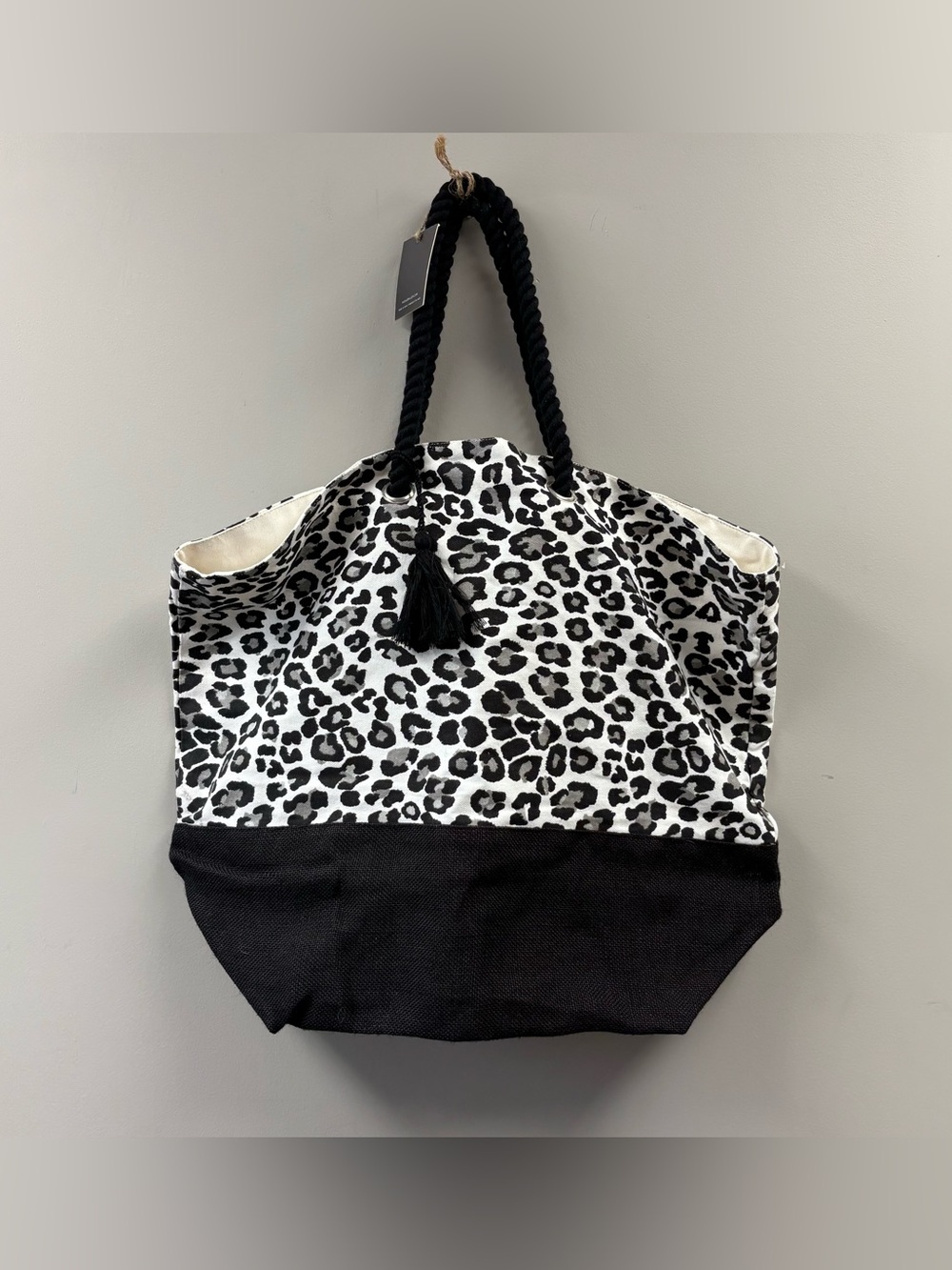 Nicole Miller Leopard Print Cotton Jute Tote Bag – Large Beach Carryall, New